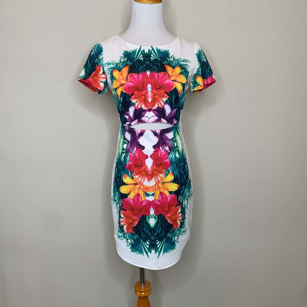 Tropical Body Con Dress Peekaboo Sz Small